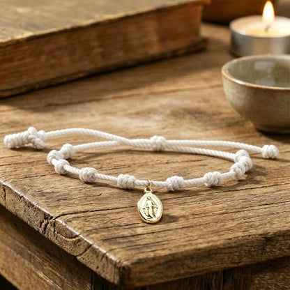 10 Knots Lucky Protection Rope Cross Bracelet For Women Men, Handmade Good Jesus Pendant Charm Amulet Adjustable Christian Pulsera Decenario String Jewelry, Daily Friendship Gift - color: Jesus White