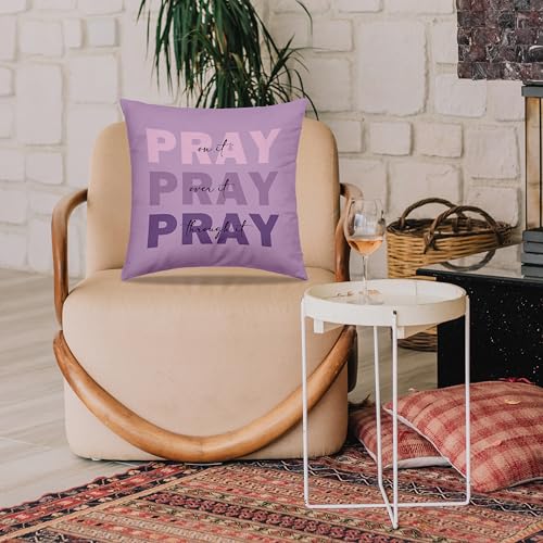 Dibor Purple Christian Throw Pillow Covers 18x18, Religious Bible Verse Pray On Over Through It Decorative Couch Cushion Covers, Christian Gifts for Women, Pillow Case for Home Living Room - color: Purple Pray