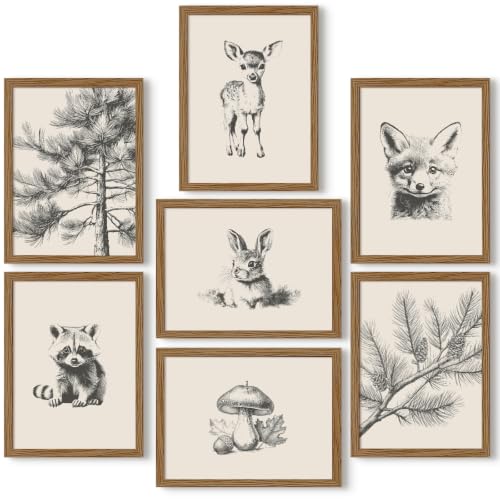 Nursery Wall Art Woodland Animal Canvas Wall Decor Baby Room Pictures Forest Animal Prints Kids Wall Art Pine Tree Poster Nature Vintage Artwork Deer Fox Painting for Bedroom 12x16x7 Inch Unframed - color: Baby Animal Prints, size: 16"L x 12"W