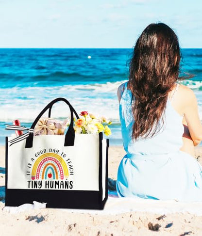 Aesthetic Canvas Tote Bag for Women Girls, Large Tote Bag for Friends Colleagues Leader Manager, 17 x 11.8 x 7 inches - color: Teacher
