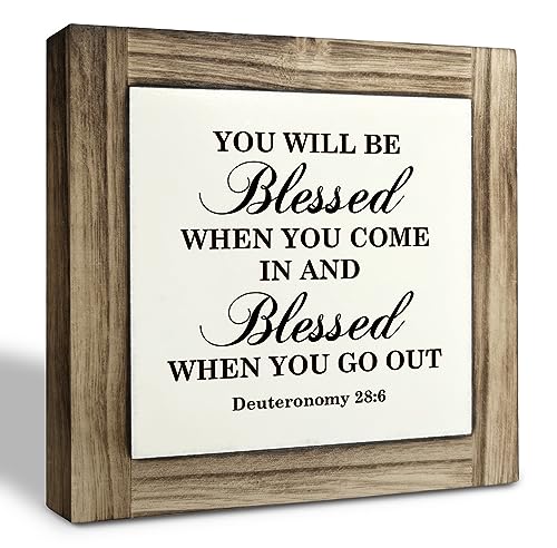 Christian Sign, Box Wood Plaques Desk Décor, Inspired Wood Sign, Motivational Positive Quotes, Table Art Signs, Farmhouse Home Desk Decor, Farewell Gifts, You Will Be Blessed - Deuteronomy 28:6 Sign - color: Style7