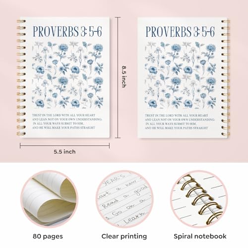 VONTP Christian Spiral Notebook, Proverb 3:5-6 Bible Scripture, 5.5x8.3 - color: A.Bible