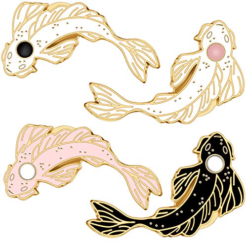 Syhood 4 Pcs Koi Fish Enamel Lapel Pins Multicolor Brooch Badge Set