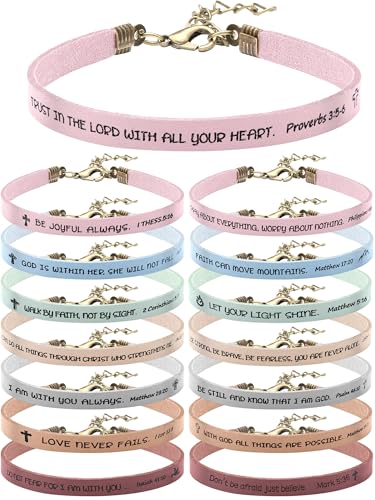 Sureio 15 Pcs Christian Bracelet Scripture Bible Verse Gift - color: Pastel Color