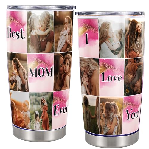 Personalized Mom Photos Tumbler Custom Pictures Insulated cups Travel Coffee Mug with Lids Stainless Steel 20 30 Oz Gifts for Mommy New Grandma Mother's Day - color: Mom 615