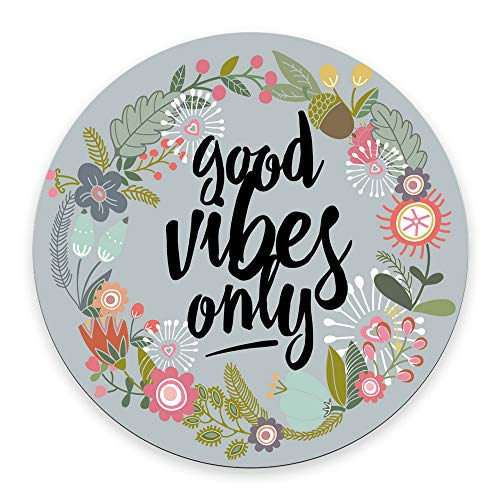 pingpi Good Vibes Only Mouse Pad Floral Quote Cute Dorm Decor Office Desk Accessories Office Decor Inspirational Positive Quote Black Rubber Mouse Pad - color: PA-7