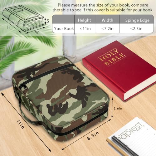 Bible Cover with Durable Handle, Carrying Book Case Church Bag Bible, Protective with Zippered Pocket, Bible Study Accessories Supplies, Book Protector for Book Lovers, Camouflage - color: Camouflage