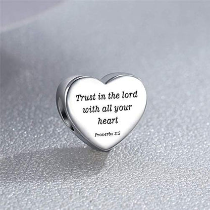 Heart Charm Fit Pandora Charms Bracelet Christian Bible Verse Charm Prayer Faith Religious Charms Gifts for Women - style: Trust in the lard with all your heart Proverbs 3:5