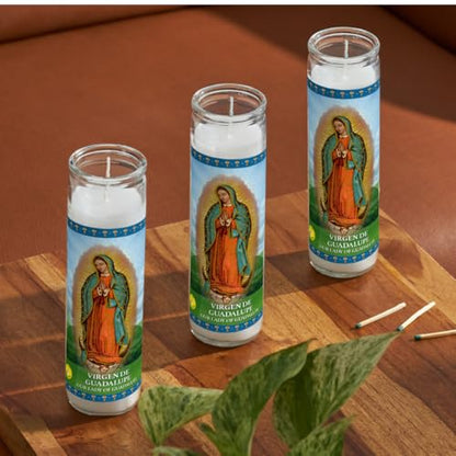 Simply Soson Lady of Guadalupe Prayer Candle 3 Pack, Glass Jar