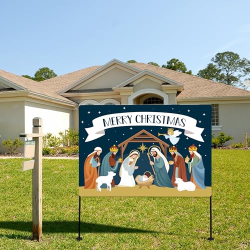 Christmas Decorations Outdoor Yard Nativity Scene Yard Sign reversible Dual Religious Manger Scene Yard Sign for Garden Lawn Christmas Decorations Holy family nativity scenes (Garden Sign Large) - size: Garden Sign Large