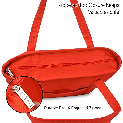 DALIX 20" Solid Color Cotton Canvas Shopping Tote Bag in Red - color: Red