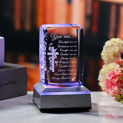 Qianwei Christian Gifts for Women - 3D Crystal Cross Bible Verse Encouragement Motivational Gifts Prayers Religious Faith Gifts Sister Women Men Friends Mom - color: Crossbibleverse