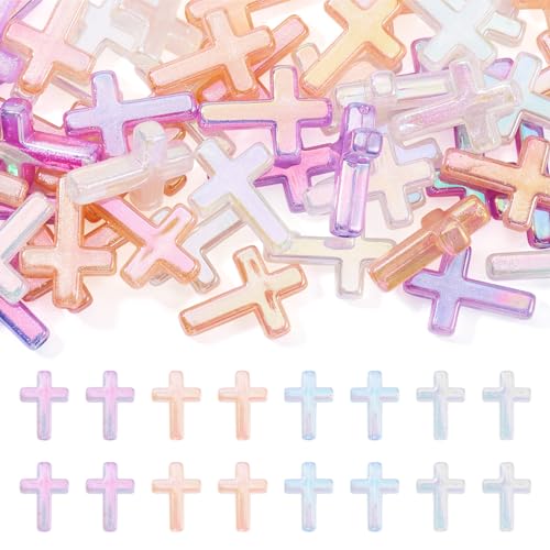 50Pcs Glow in The Dark Resin Cross Beads Random Color Kandi Pastel Crucifix Focal Beads for Pens Keychain Crafts DIY Jesus Bracelet Rosary Jewelry Making Supplies 24.5x17.5mm - color: Random Colors #3