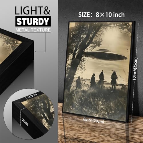 Gothic Dark Academia UFO Poster Vintage Native American Alien Close Encounter Wall Art Wild Southwestern Western Painting 08x10 inch Black Framed for Living Room Bedroom Wall Decor - color: Grey-bframed, size: 10L" x 8W"