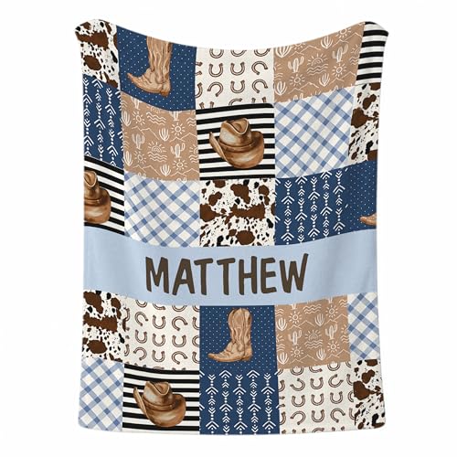Personalized Cowboy Baby Blanket, Western Desert Cactus Theme Design, Custom Name Toddler Kids Throw, Rustic Nursery Bedding Decor, Baby Gift Idea - color: Cowboy Baby Blanket