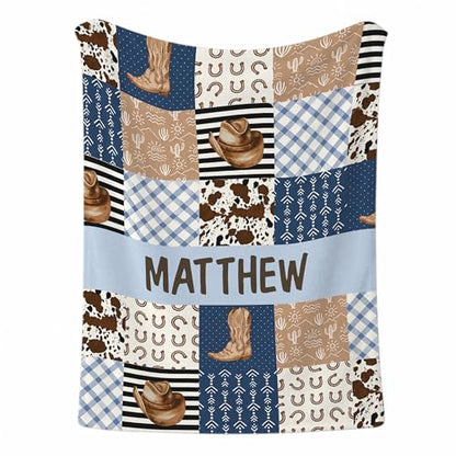 Personalized Cowboy Baby Blanket, Western Desert Cactus Theme Design, Custom Name Toddler Kids Throw, Rustic Nursery Bedding Decor, Baby Gift Idea - color: Cowboy Baby Blanket