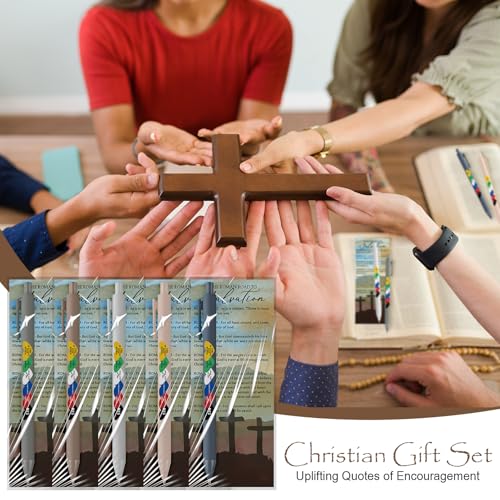 Sayglossy 100 Set Christian Gifts Bulk, Plan of Salvation Pens with Romans Road Gospel Cards for First Communion Gifts, Religious Bible Verse Ballpoint Pens with Scripture Cards for Baptism