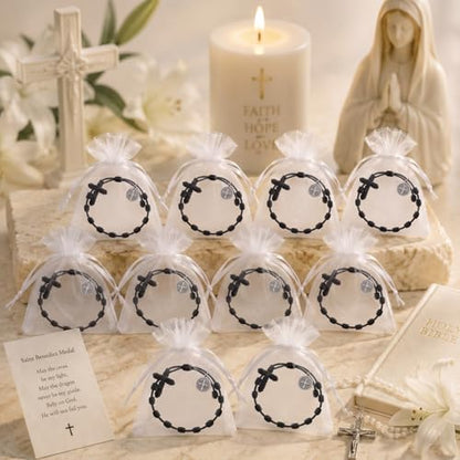 Yinkin St Benedict Medal Rosary Bracelet Bulk Adjustable - color: Black