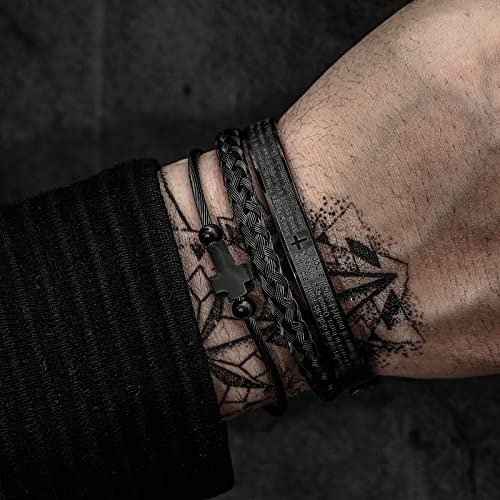 WFYOU Stainless Steel Bracelets for Men Gold Cuff Bracelet Birthday Gifts - color: Black 6