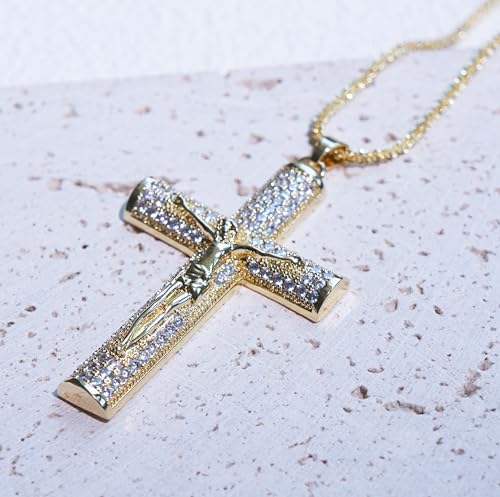 Gold Cross Necklace for Women, 14K Gold Plated - style: Oversized CZ cross
