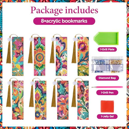 8 Pieces Christian Bible Verse Diamond Art Bookmarks 5d Christian Beaded Bookmark Acrylic Tassel Bookmark for DIY Making Beginners Adults Arts Craft Supplies (Boho-1) - color: Boho-1