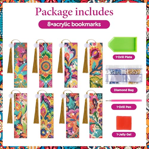 8 Pieces Christian Bible Verse Diamond Art Bookmarks 5d Christian Beaded Bookmark Acrylic Tassel Bookmark for DIY Making Beginners Adults Arts Craft Supplies (Boho-1) - color: Boho-1