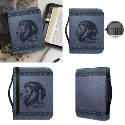 PU Leather Bible Cover Church Bible Bag with Bookmarks Book Covers Retro Strong Lion Cross Print Carrying Bible Case with Zippered Pockets for Prayer, XL - color: Retr Strong Lion Cross, size: X-Large