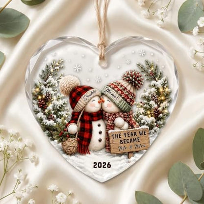 Personalized Engagement Photo Glass Ornament, Engaged Couples Photo Gift, Wedding Ornament, for Couple - color: Ds 05
