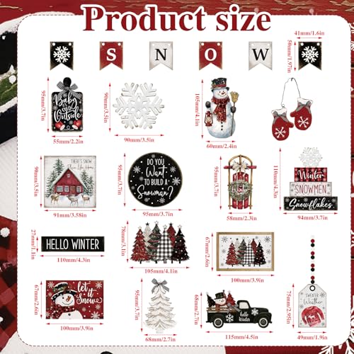 Vercraft Christmas Tiered Tray Decor Xmas Wooden Table Decor, Buffalo - style: Winter Buffalo Plaid