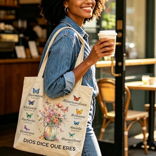 Christian Bible Tote Bag for Women Shopping Work Church with Inner Pocket - color: Beige 11