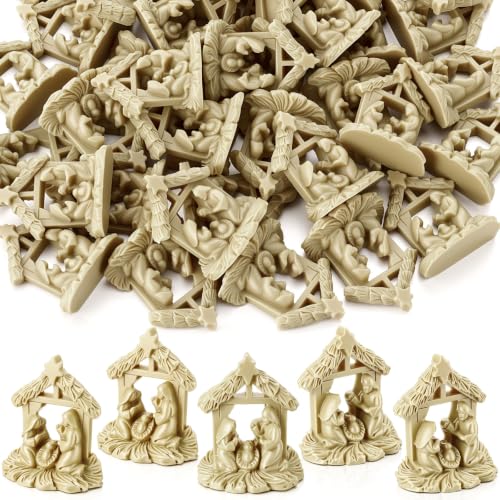 Weysat 60 Pcs Christmas Mini Resin Nativity Set Figurine Resin Jesus Nativity Scene Collection with Manger Christmas Figurines for Indoor Tabletop Decorations Gift - color: Beige, size: Jesus Birth