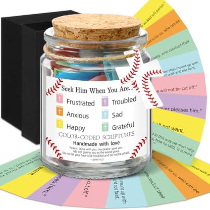 Lunmon Baseball Christian Affirmation Jar with Color-coded Bible Verses - style: Baseball