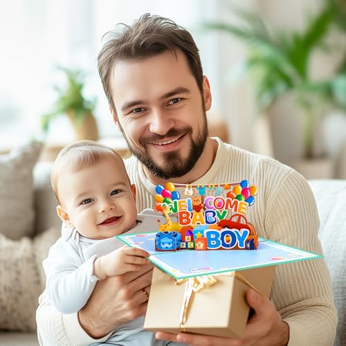 GREETING ART New Baby Boy Card, Baby Shower Pop Up Card for Boy - color: Baby Boy
