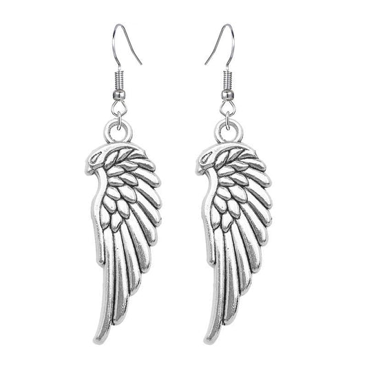 coadipress Angel Wing Earrings for Women Unique Silver Plated Fairy Feather Guardian Dangle Drop Hook Earrings Jewelry - color: SIlver Owl Wing