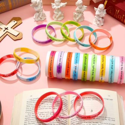 Estune 120 Pcs Bible Verse Bracelets Christian Wristbands, Gradient Color - color: Gradient Color