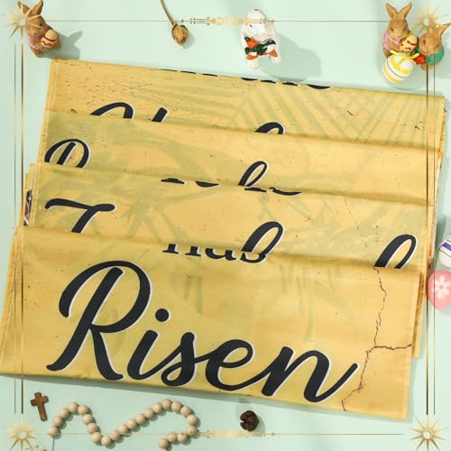 4Pcs Easter Church Banners for Sanctuary Wall Religious Banners Hanging Backdrop Praise Hanging Sign with Scripture Bible Verses Banner Easter Banner for Church School Decor(Retro Warm Yellow) - style: Retro Warm Yellow