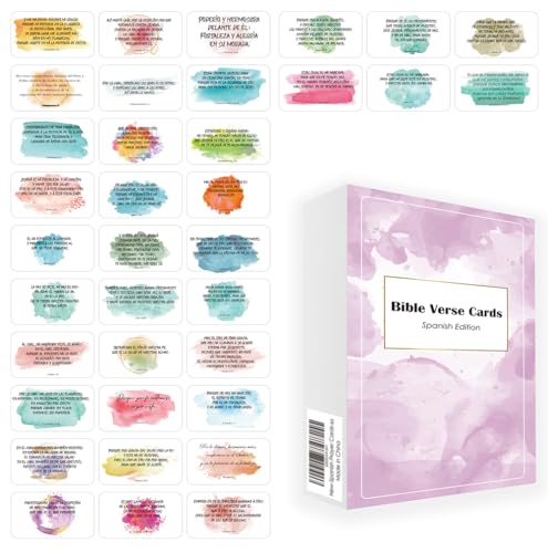 Inspiring Spanish Prayer Cards: 60 Assorted Mini Scripture Cards with Religious Bible Verses, Encouragement Messages, and Christian Motivational Gifts - style: Watercolor