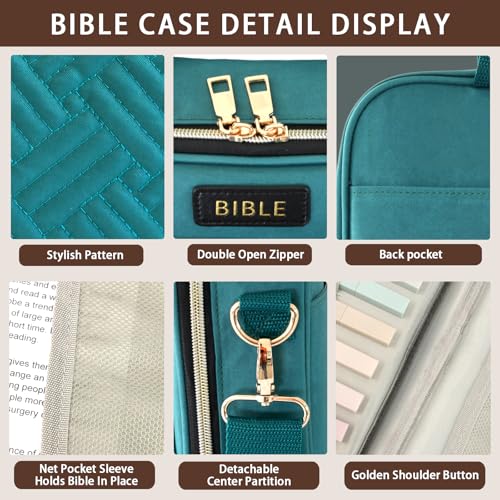 Bible Cover for Women Bible Case, Large Bible Bag, Bible Study Supplies Bible Journaling Kit Book Carrying Case with Bible Highlighters Tabs, Valentines Day Christian Gifts for Women (Green) - color: Green