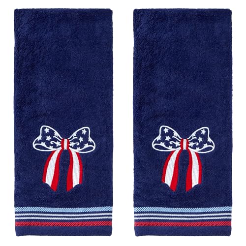 SKL Home Americana Bow Hand Towel Set-2pc, 100% Cotton, Embroidered, Navy - color: Americana Bow