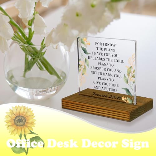 FSA Acrylic Bible Verse Desk Decor Plaque with Wood Stand - Jeremiah 29:11 - style: Jeremiah 29:11
