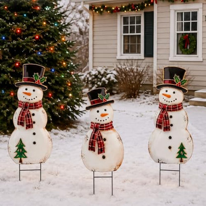 Amyhill 3 Pcs Christmas Outdoor Decor Snowman Metal Garden Stakes - style: Snowman