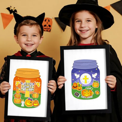 CY2SIDE Pumpkin Religious Jar Scene Sticker - 12 Set Halloween Christian Cross Sticker, Make a Pumpkin Jar Scene for Sunday School Rewards Activities - style: Pumpkin jar