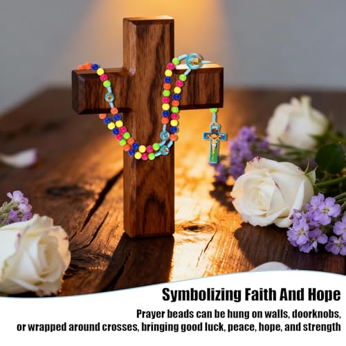 Rosary Beads Rosarios Catolicos, Colorful Plastic with Blue and Red Pendant Crosses, Pocket for Women with Rosary Box, Baptism Easter Gifts - color: Blue, style: F
