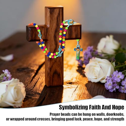 Rosary Beads Rosarios Catolicos, Colorful Plastic with Blue and Red Pendant Crosses, Pocket for Women with Rosary Box, Baptism Easter Gifts - color: Blue, style: E