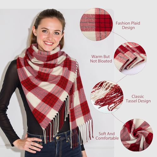 Loritta Winter Scarf for Women, Long Plaid Shawl Wraps Scarves Gifts - color: U-beige Red Lattice