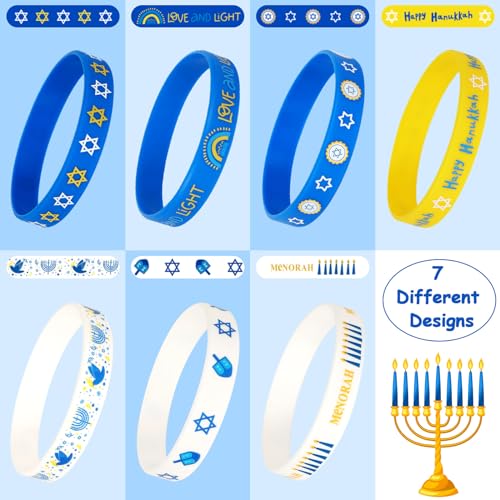 JUNEBRUSHS 42Pcs Hanukkah Party Favors Bracelets Chanukkah Wristbands Gift - style: Hanukkah Style