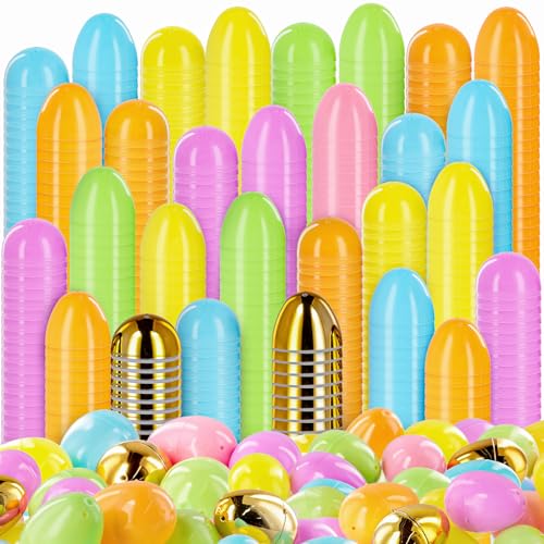 MGparty 150 PCS Easter Eggs Bulk, 2.3" Plastic Fillable Easter Eggs in Pastel Colors with 12 Golden Eggs, Empty Eggs for Egg Hunt, Easter Basket Stuffers, Party Favors, and Decorations