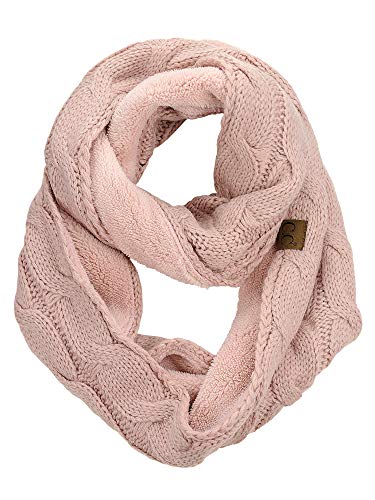 C.C Women's Winter Cable Knit Sherpa Lined Warm Infinity Pullover Scarf - color: Rose