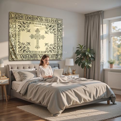 NIPINUS Christian Wall Tapestry with Bible Verses - Hebrews 13:6,Large tapestry wall hanging, Retro Motivational Flags Tapestry for Bedroom, Dorm, Living Room Decor Wall Art, 50×60 inches - color: Hebrews 13:6