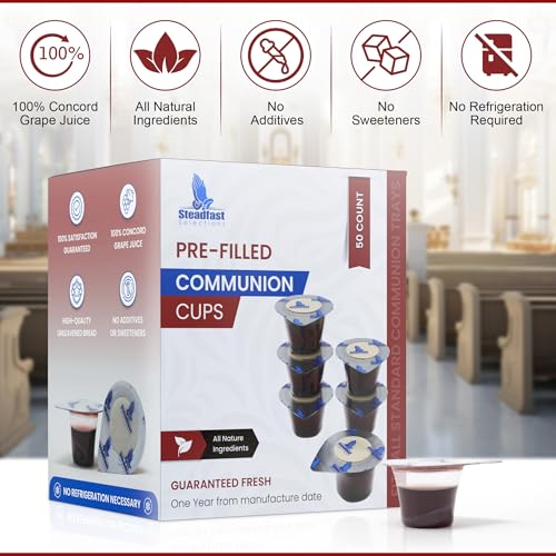 Steadfast Selections 50 CT Pre-filled Communion Cups and Wafer Set, Comunión Cups and Bread, Prefilled Communion Cups and Wafer Set, Individual Communion Wafers and Juice Comunion, Comunione, Lords Supper Cups
